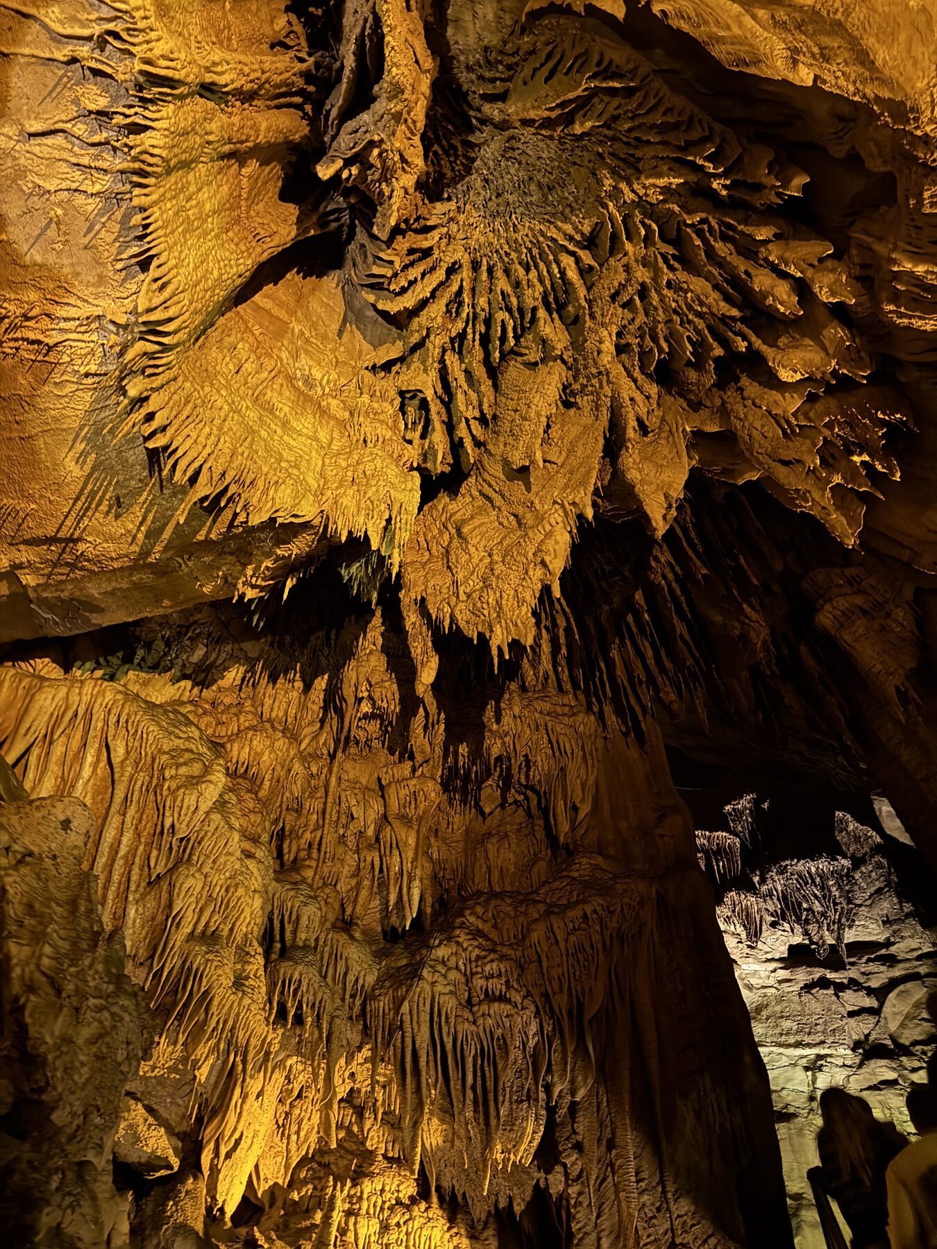 Illuminated cave formations at Mammoth Cave