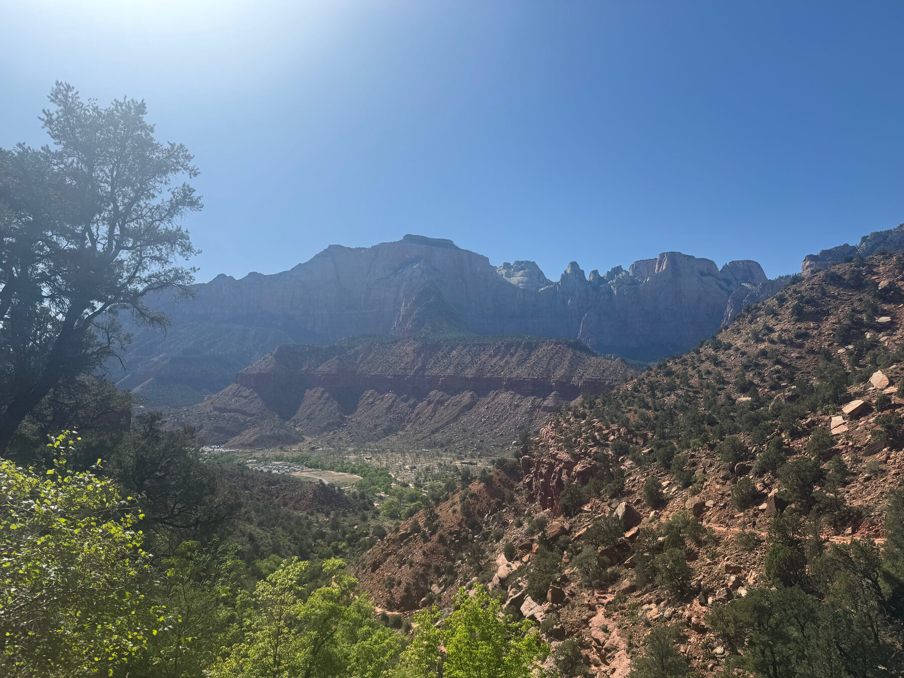 Panoramic overlook across Zion Canyon